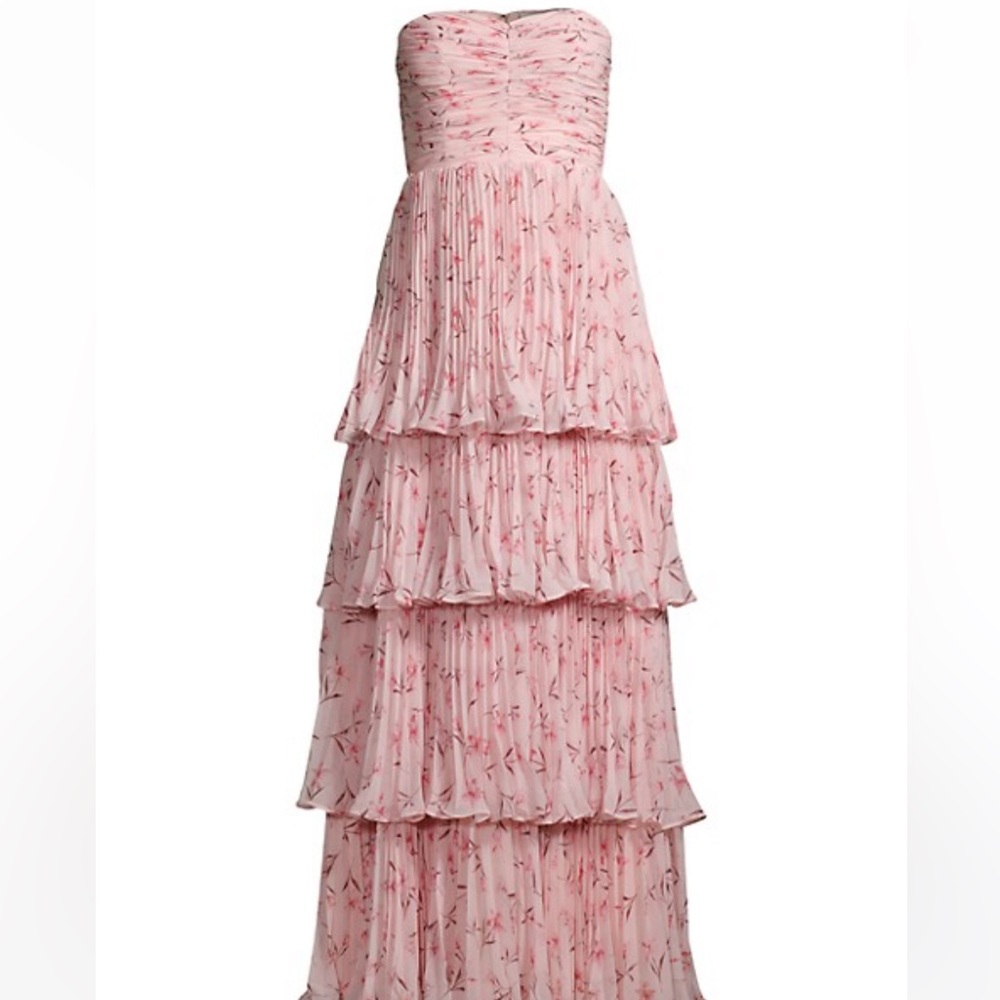 Fame and Partners Strapless Pink Floral Tiered Maxi Dress
